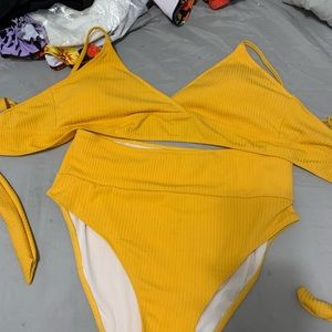 Mustard color 2 piece high waist swimset